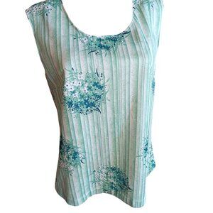 Vintage 1970s Green Tank Top Womens Medium Wild Print Poyester Handmade Floral